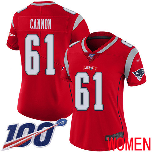 New England Patriots Football 61 100th Season Limited Red Women Marcus Cannon NFL Jersey